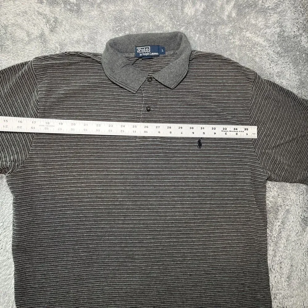 Polo By Ralph Lauren Vintage Men's SZ L Short Sleeve Grey Striped Polo 90's